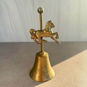 Vintage Penco Brass Carousel Horse Hand Bell Gold Tone Taiwan Decor
